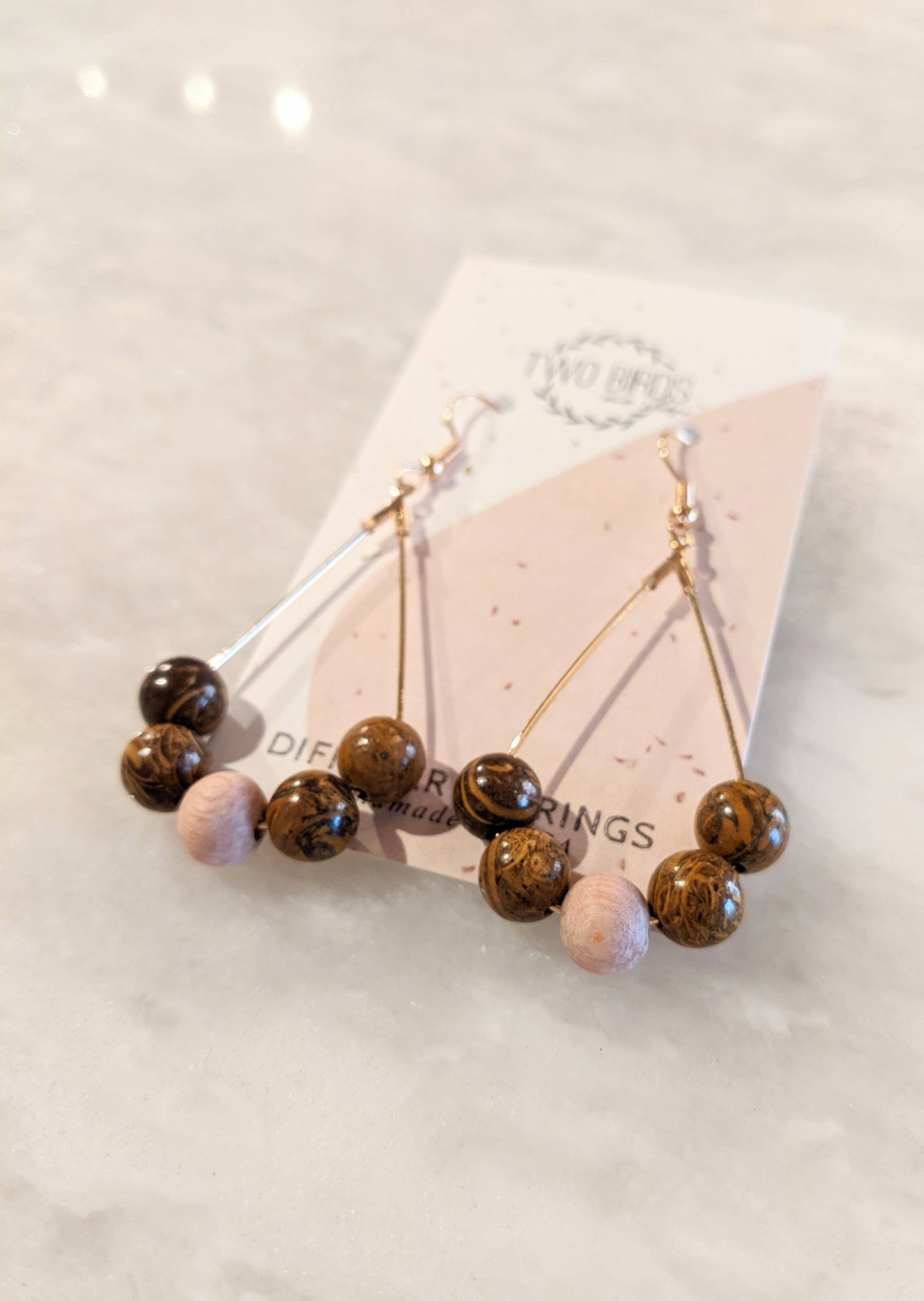 Oakwood Jasper & Rosewood - Teardrop Diffuser Earrings