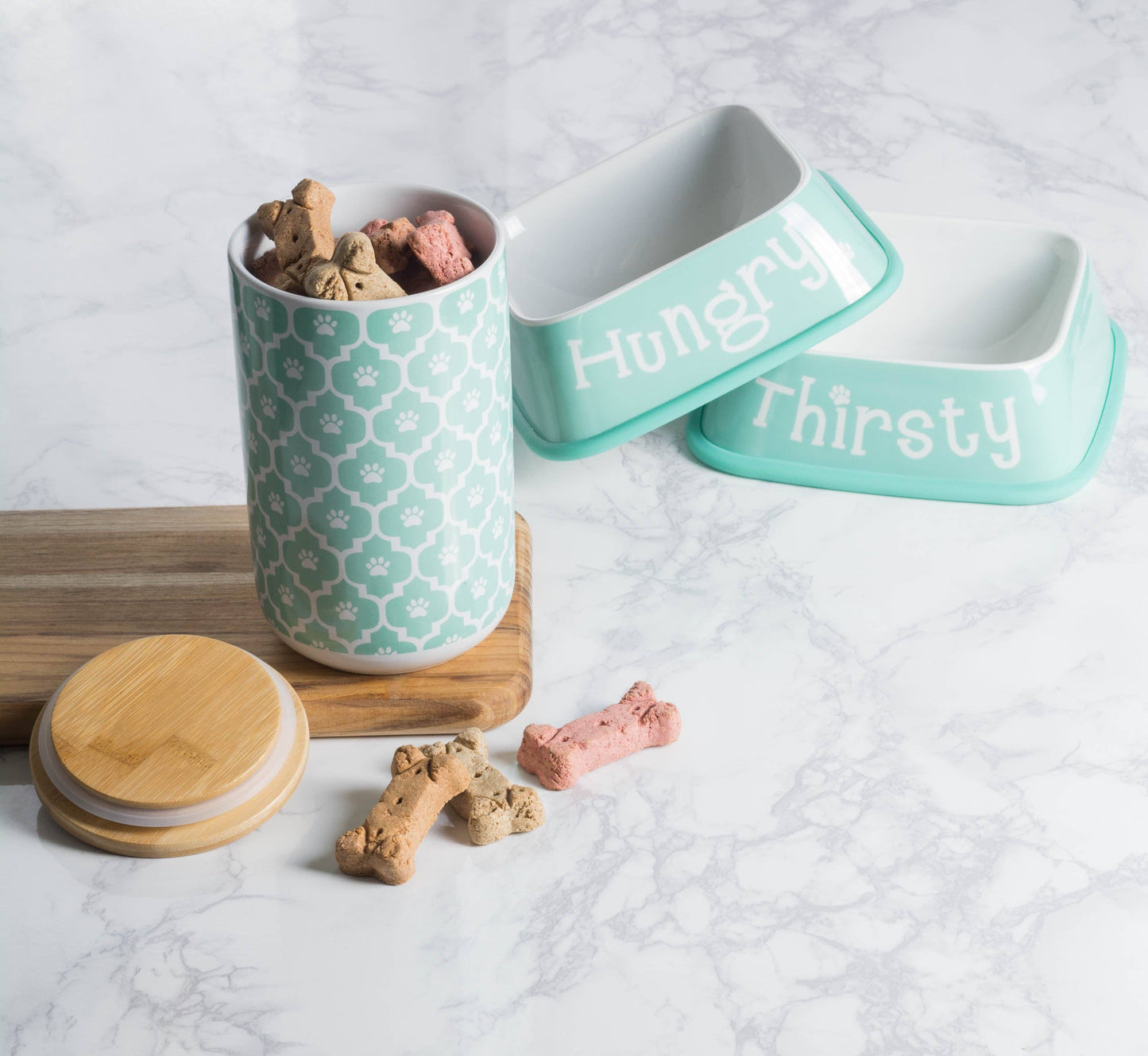 Aqua Paw Lattice Print Ceramic Treat Canister