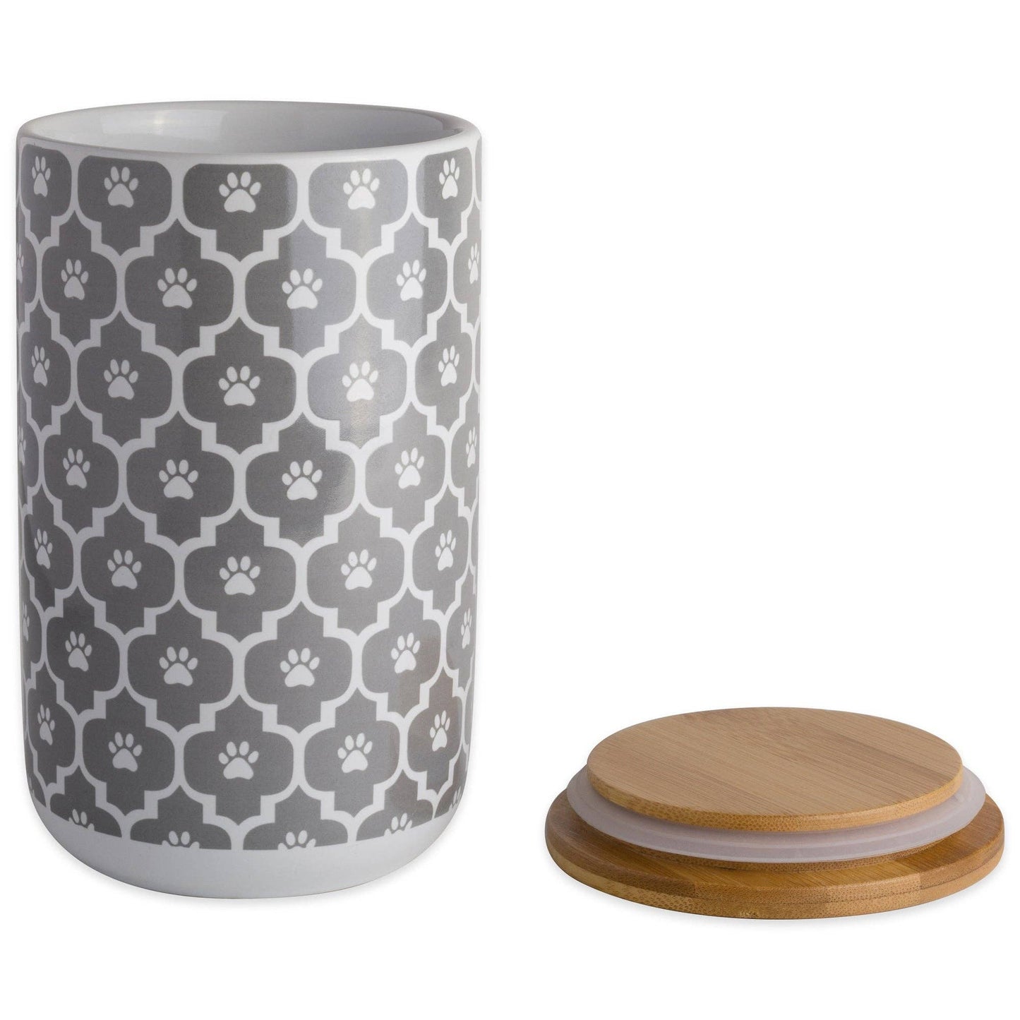 Gray Paw Lattice Print Ceramic Treat Canister