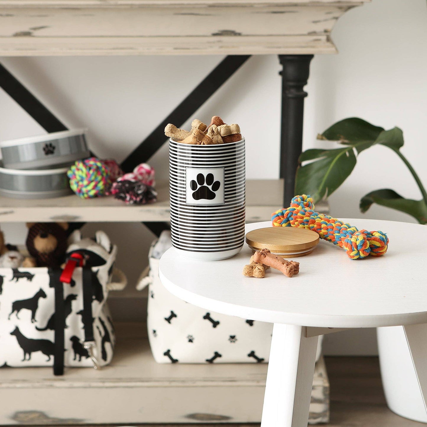 Black and White Striped Treat Canister