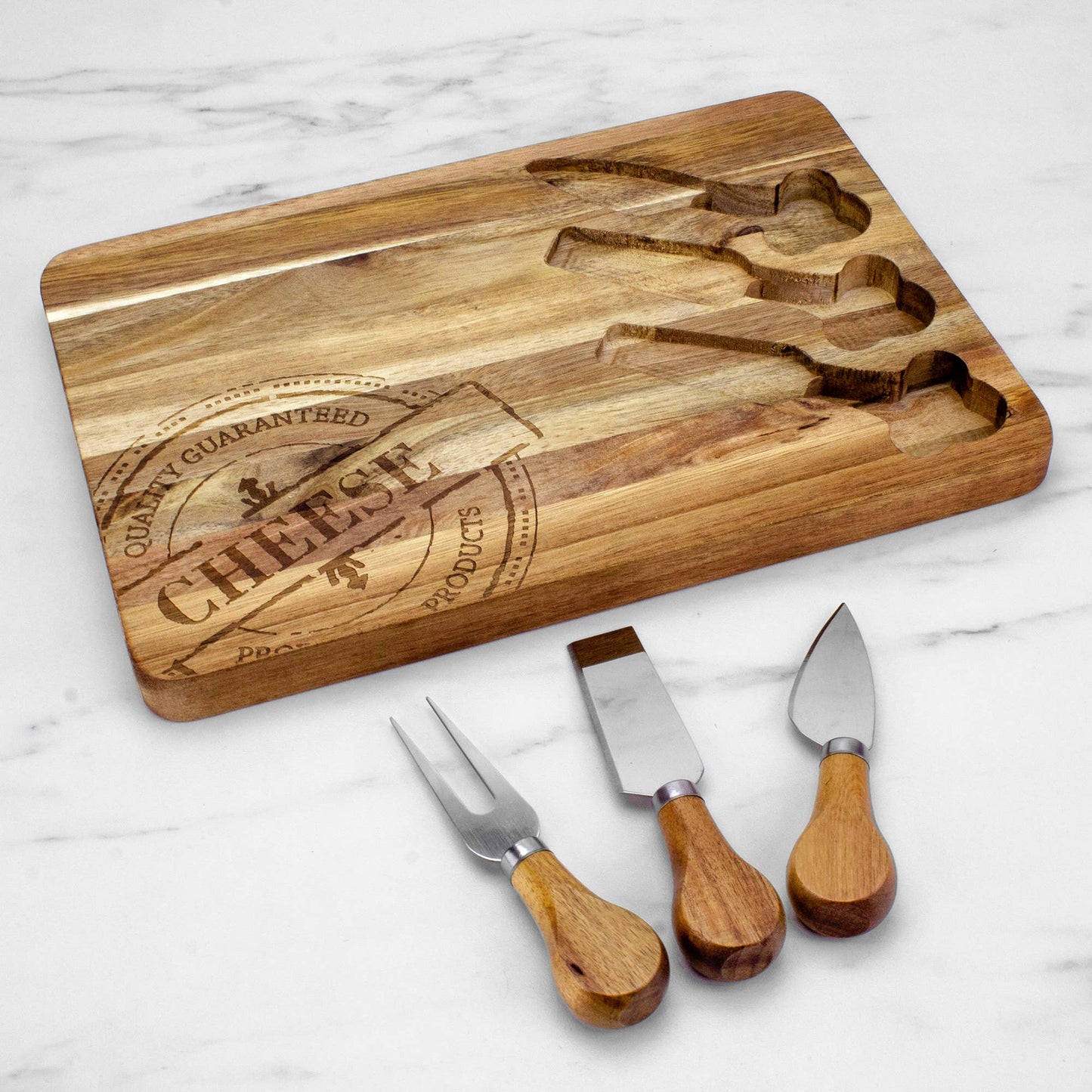 4-Pc. Acacia Wood Cheese Board & Cheese Tool Set