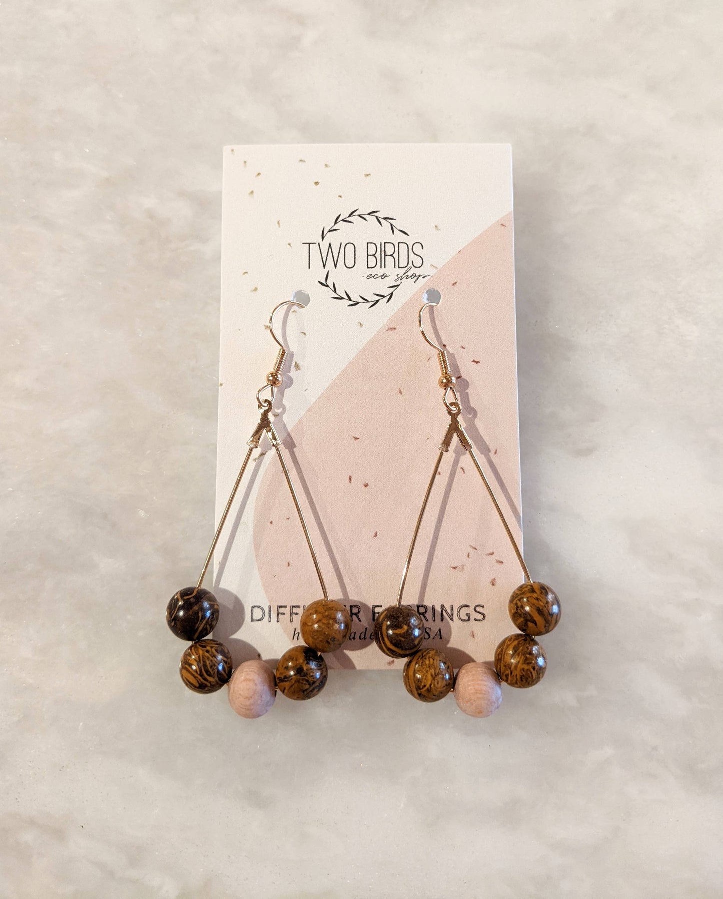 Oakwood Jasper & Rosewood - Teardrop Diffuser Earrings