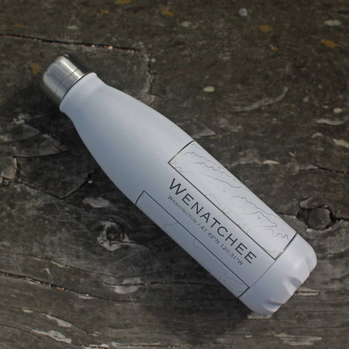 Wenatchee WA Map Insulated Bottle in Matte White