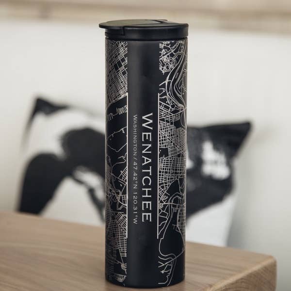 Wenatchee WA Map Tumbler in Matte Black