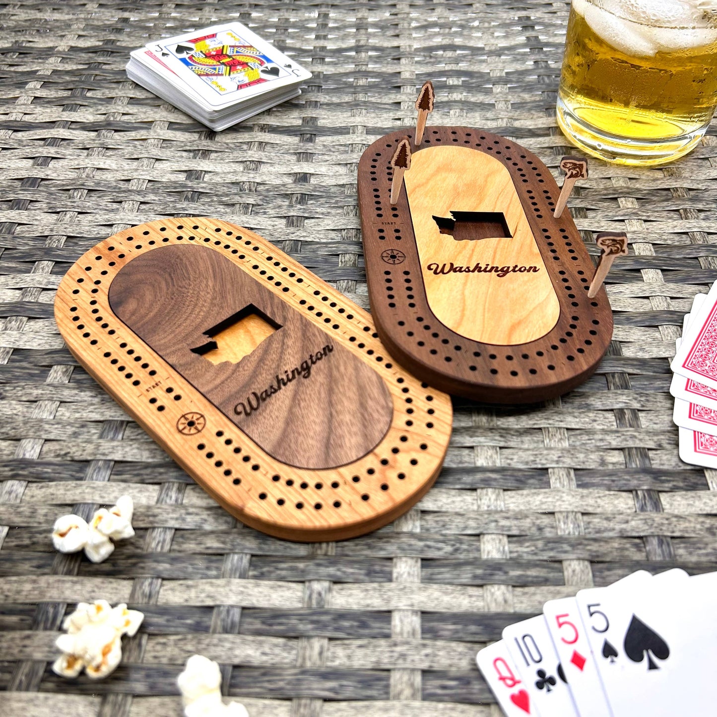 Washington Mini Travel Cribbage Board & Custom Pegs