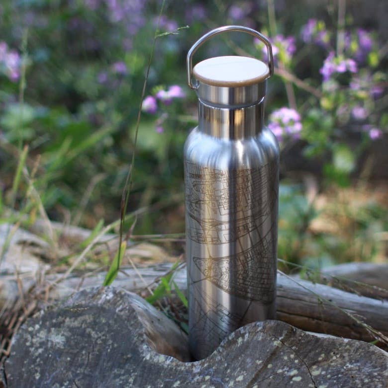 Wenatchee WA Map Bottle with Bamboo Top in Stainless Steel
