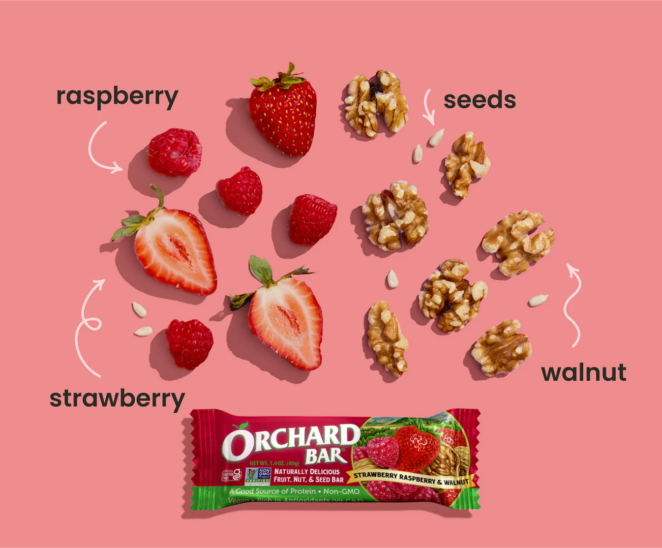 Strawberry Raspberry and Walnut Orchard Bars