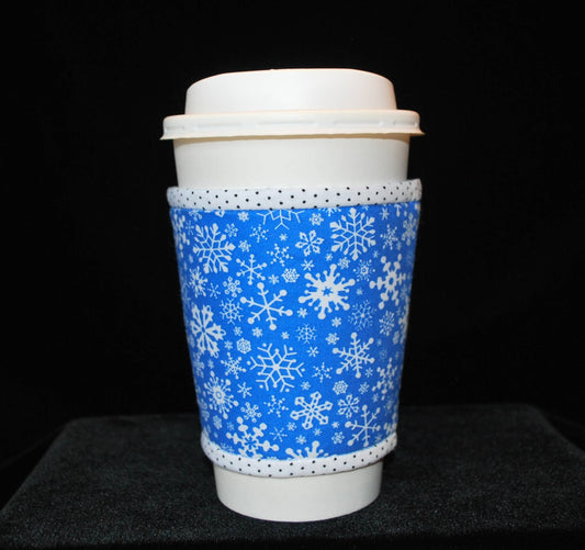 Cup Cozee - White Snowflakes On Medium Blue