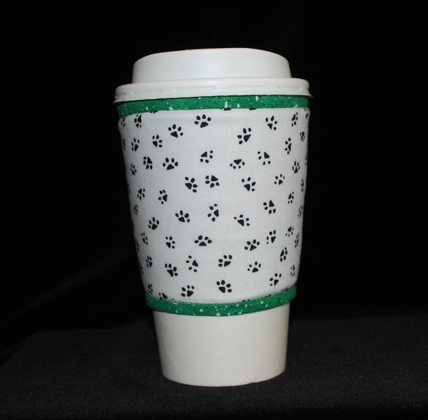 Cup Cozee - Black Paw Prints On White