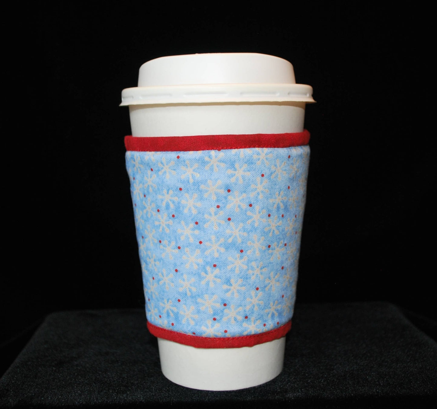 Cup Cozee - White Sparkly Snowflakes On Light Blue