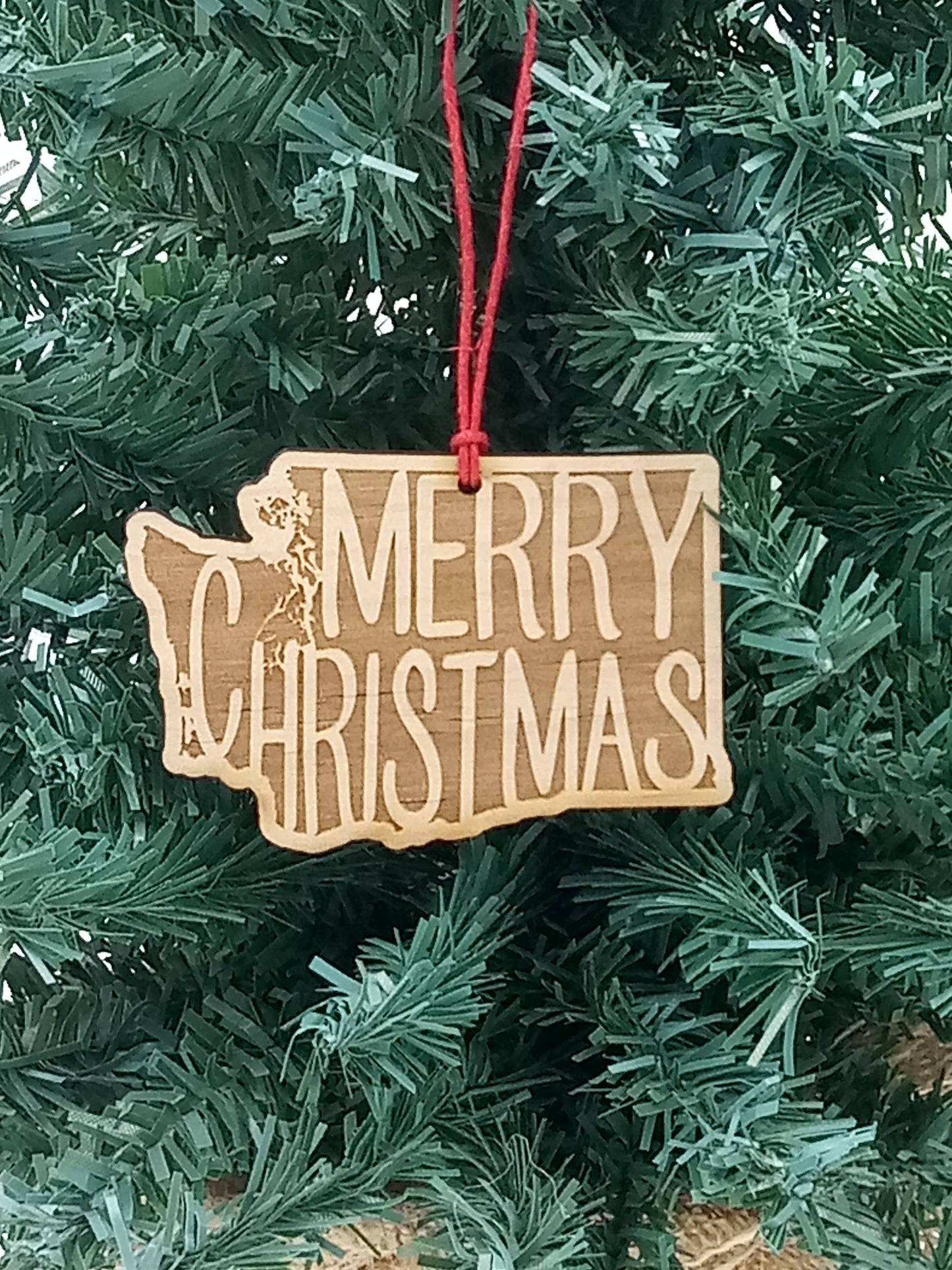 Merry Christmas WASHINGTON WA Wooden Christmas Ornament