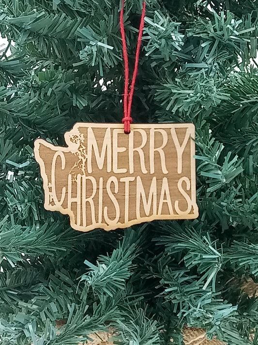 Merry Christmas WASHINGTON WA Wooden Christmas Ornament