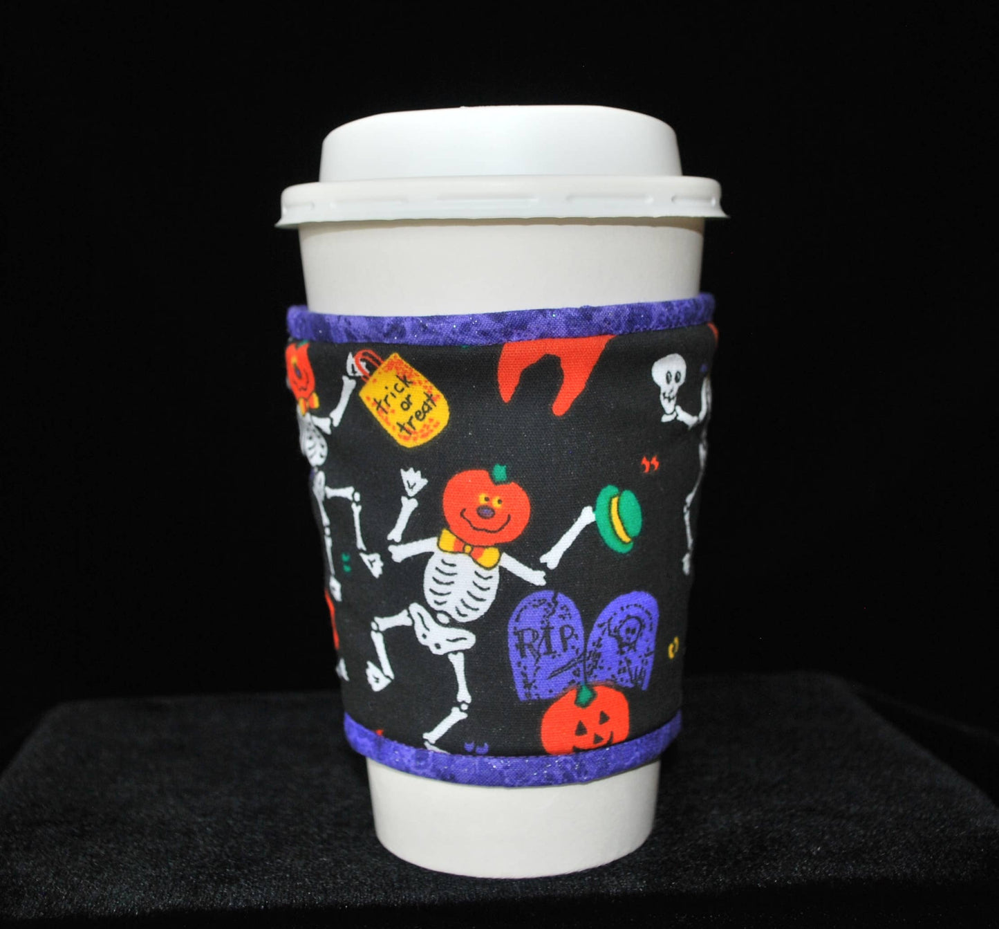 Cup Cozee - Dancing Skeletons With Pumpkin Heads On Black