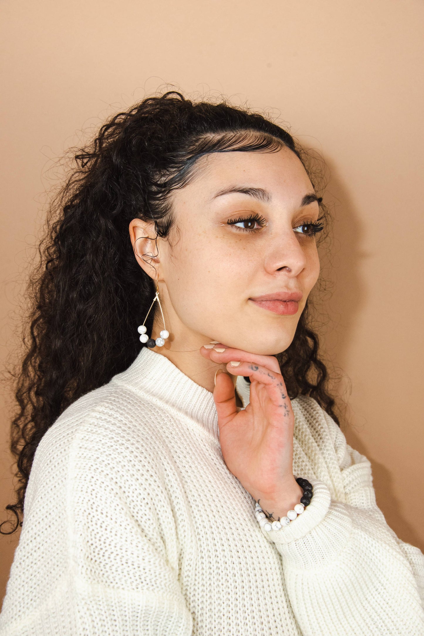 Dalmatian Jade & Lava Rock - Teardrop Diffuser Earrings